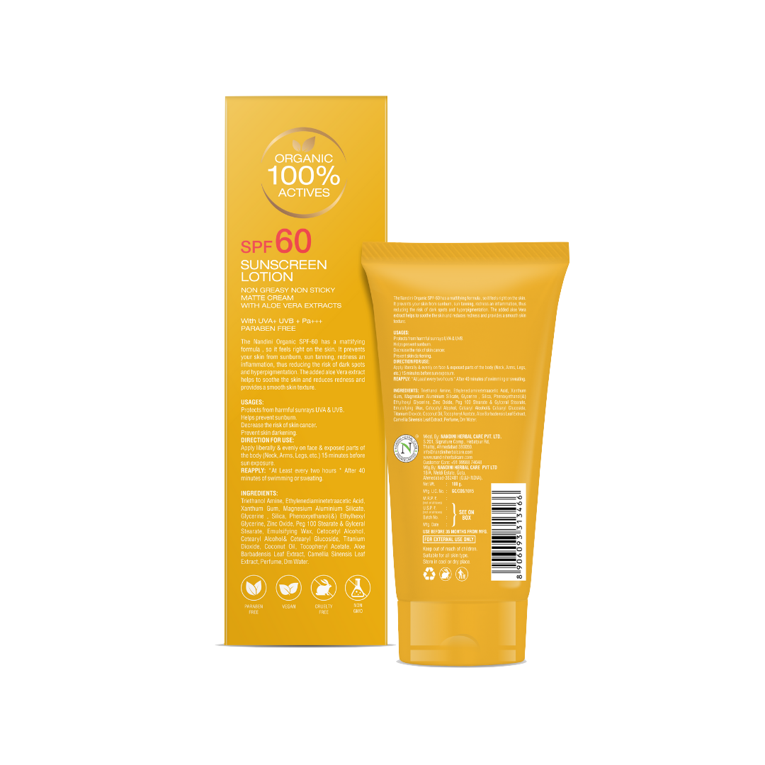 Sunscreen Lotion SPF 60, Non greasy & Non sticky, Matte Cream with Aloe vera extracts